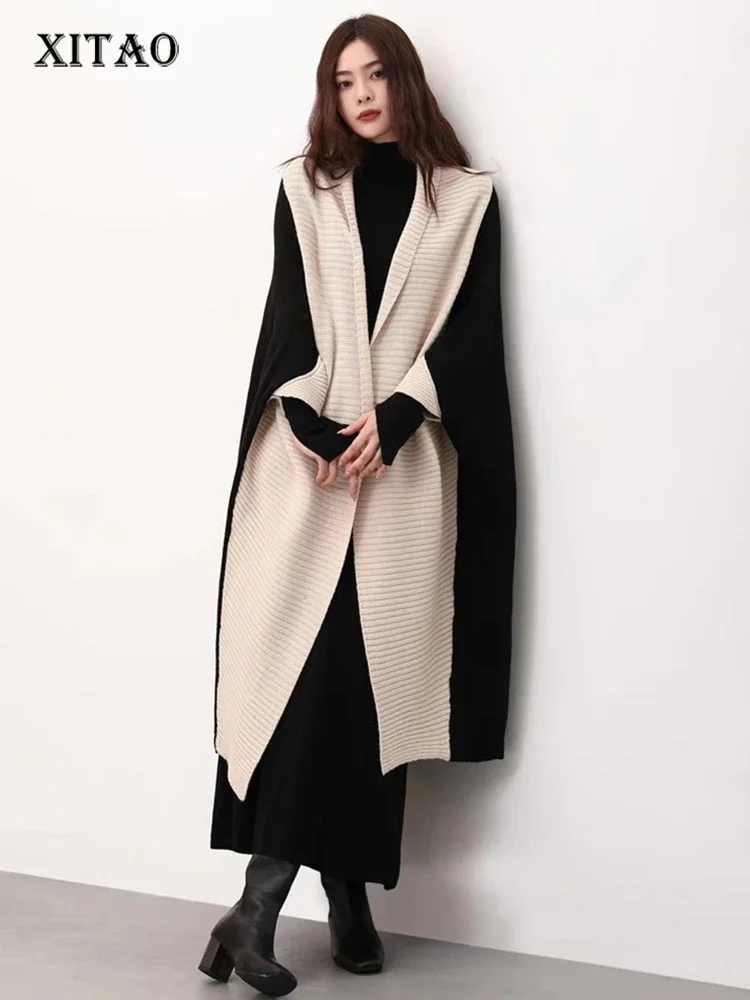 

XITAO Loose Patchwork Knitting Cardigan Personality Batwing Sleeve Contrast Color Women Winter New V-neck Trend Sweaters HQQ1968