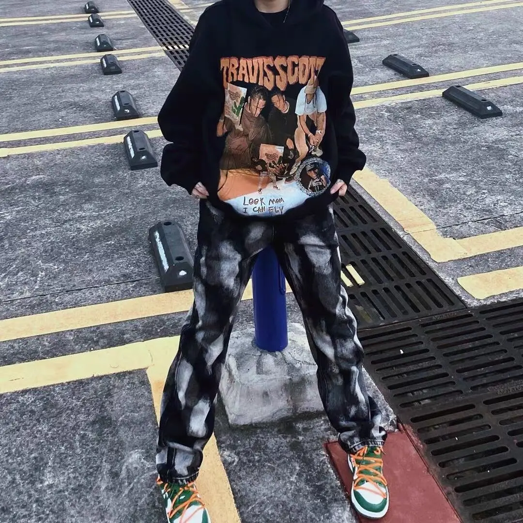 DEEPTOWN Y2K Gothic Jeans for Men Distressed Washed Denim Pants Male Loose Printed Trousers Casual Streetwear Hip Hop Fashion