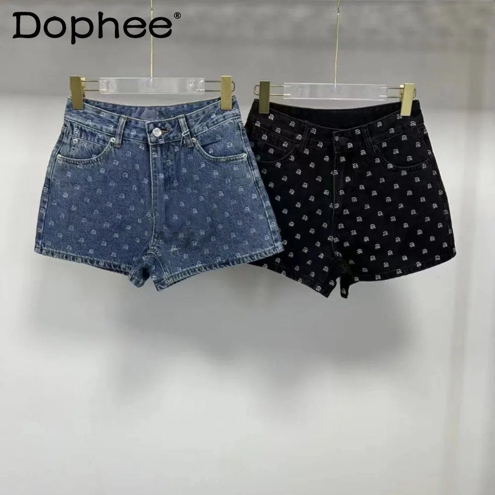 

Women 2023 Niche New Style Full Diamond High Waist Denim Shorts Distressed Rhinestone Heavy Industry Slim Fit Short Booty Pants