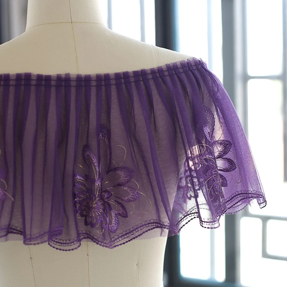 

1M High Quality Tulle Mesh Material 20cm Purple Ribbon Royal Blue Exquisite Embroidery Lace Fabric Wedding Dress Clothes KQ41