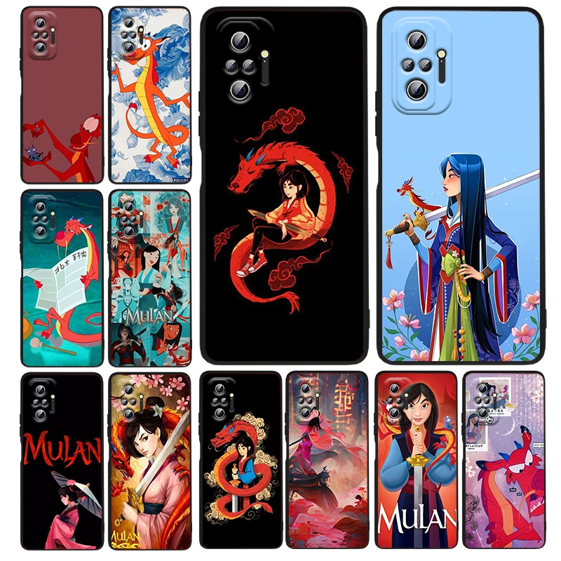 

Disney Mushu Mula Phone Case For Xiaomi Redmi Note 12 11E 11S 11 11T 10 10S 9 9T 9S 8T 8 Pro Plus 5G Black Funda