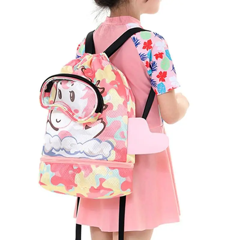 

Waterproof Swim Bag for Kids Children Cartoon Backpack Dry Wet Separation Kids Drawstring Bag with Goggle Compartment Adjustable