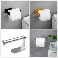 Silver Short Aluminum Alloy Paper Holder No Punch Wall Hanging  Tissue Roll Rack For Home Kitchen Toilet Bathroom Accessories