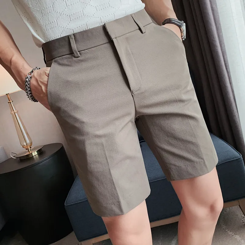 2022 Summer Mens Business Dress Suit Shorts Korean Slim Fit Office Social Shorts Casual Streetwear Knee Length Plus Size 28-38