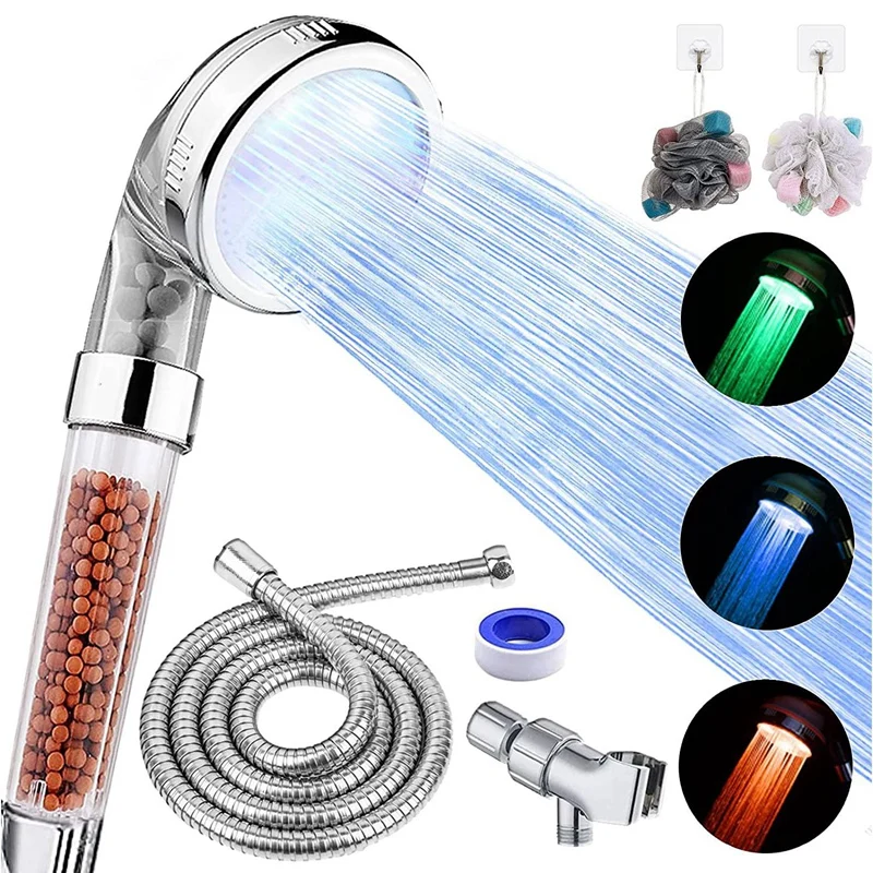 

JFBL Hot LED Shower Head With Handheld, 3 Water Temperature-Controlled Water Saving Filtered Shower Head For Dry Hair & Skin