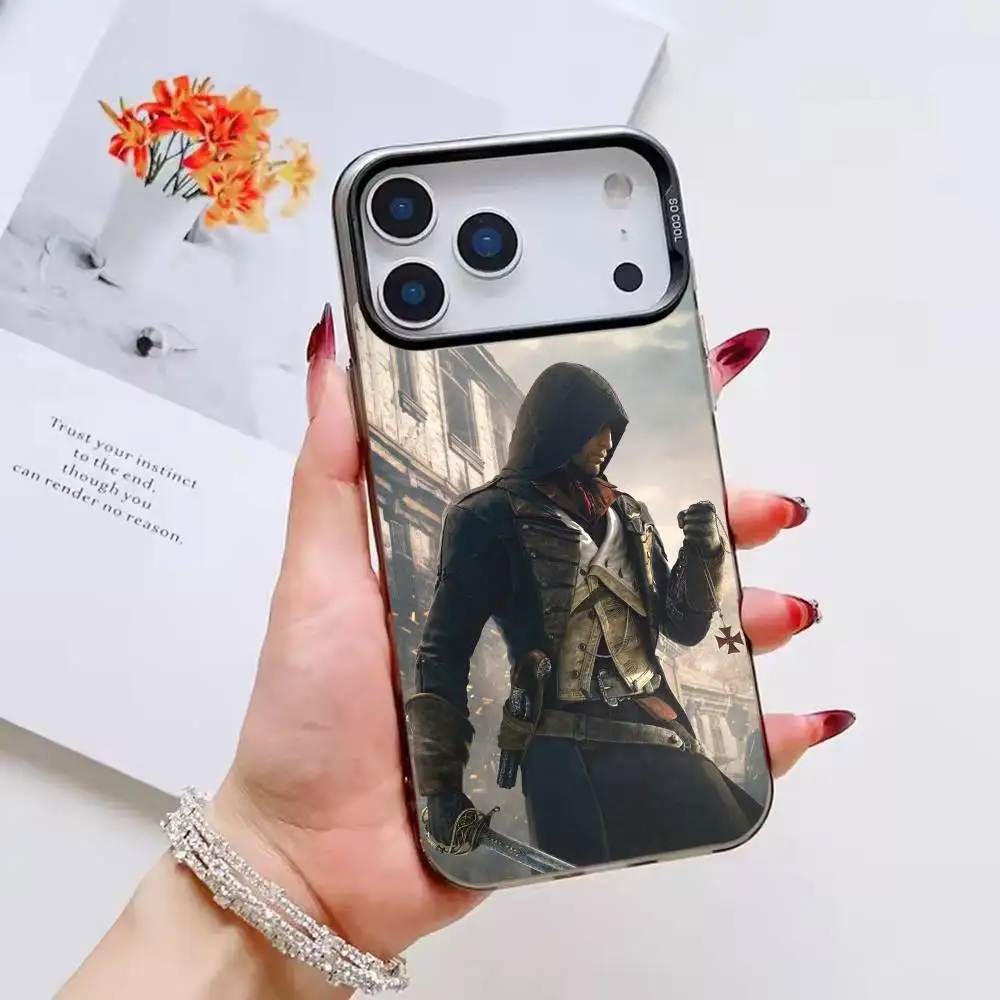 Фото Чехол для телефона Game A-Assassins C-Creed Shadows для iPhone 17 16 15 14 13 12 11 Pro Max Plus, матовый, серебристый, цвета конфет. №3