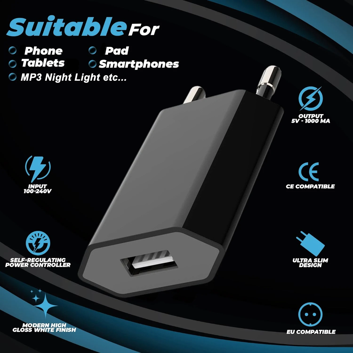Портативный USB-адаптер 1 А, 5 В С Европейской Вилкой Для iPhone, Samsung Galaxy — Дорожное Настенное Зарядное Устройство