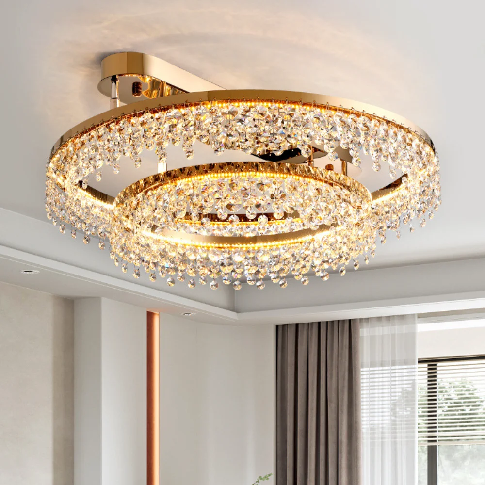 

Living Room Modern Lustre Led Dimmable Ceiling Lights Gold Metal Luxury K9 Crystals Ceiling Lamp Indoor Ceiling Mounted Lighting