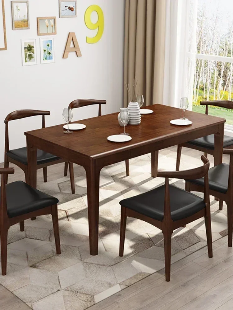 Набор обеденных столов и стульев из цельного дерева современный простой