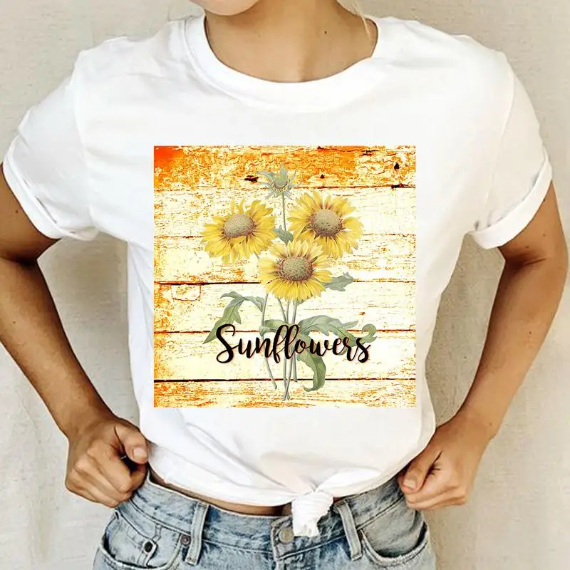 

Модные футболки с принтом подсолнуха, винтажная Милая Женская стильная футболка с коротким рукавом и графическим принтом, женская футболка...