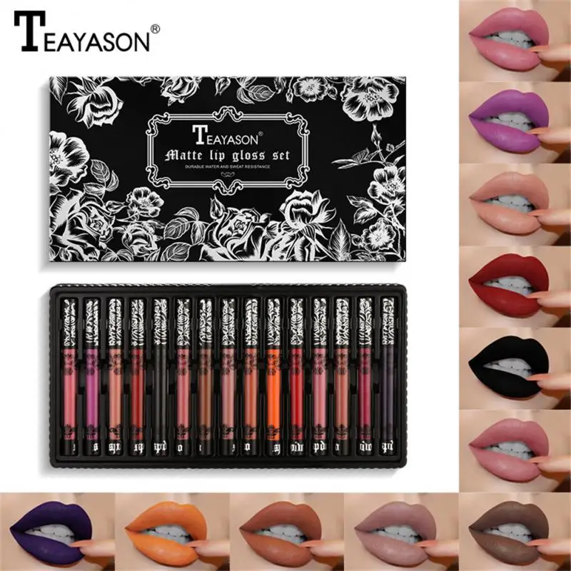 

Black Rose Lip Gloss Set Waterproof Non-stick Cup Lipgloss Moisturizing Lipstick Gift Set Beauty Cosmetics Velvet Matte Lipstick