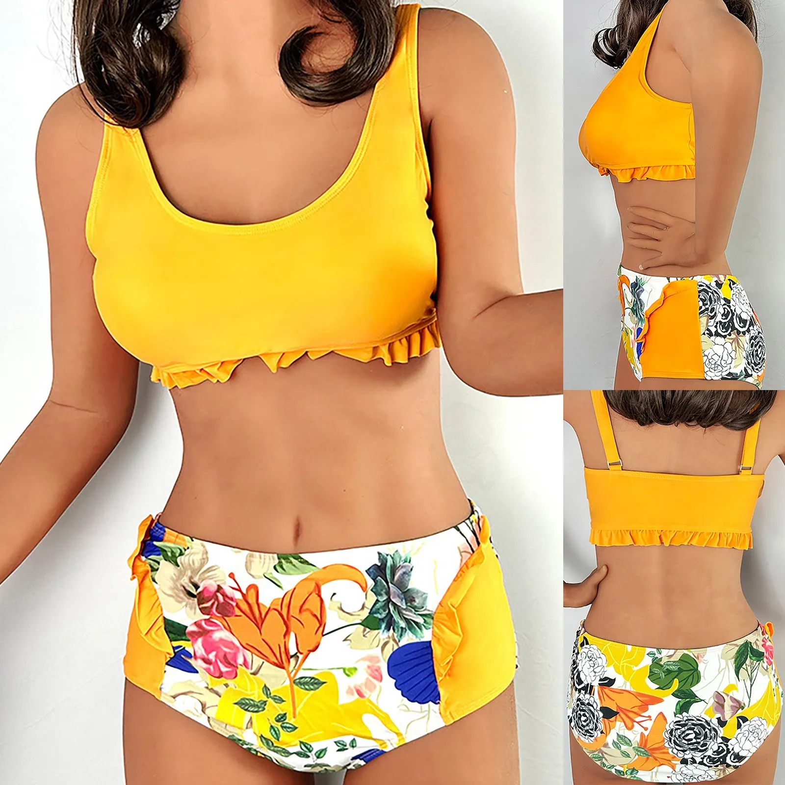 

Женский раздельный купальник с принтом и деревянными ушками