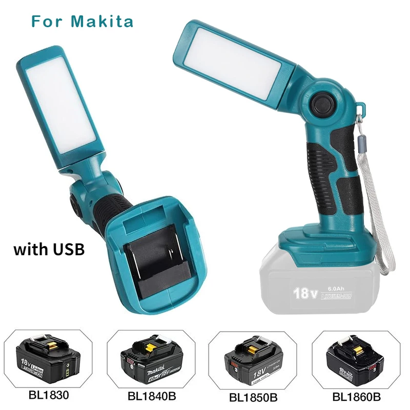 

12w 14.4V-18V LED Flashlight Outdoors Spotlight Light for Makita BL1430 BL1830 Lithium Battery USB Outdoor Lighting with USB