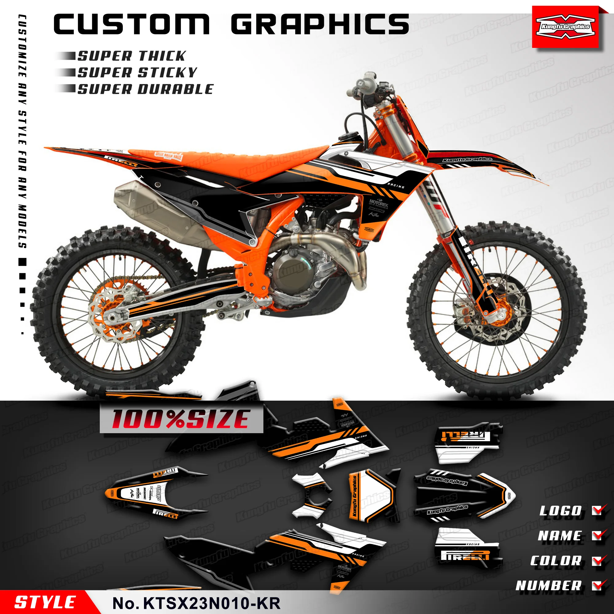 Комплект наклеек KUNGFU GRAPHICS Racing Graphics для KTM 125 250 300 SX XC 350 450 SX-F XC-F 2023 2024 черный
