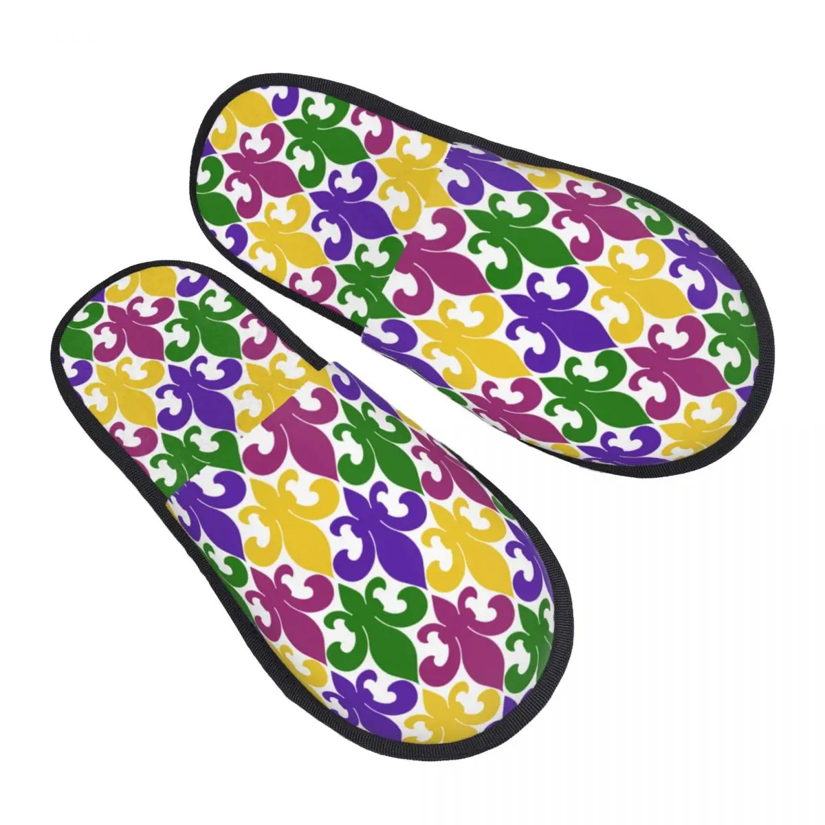 

Plush Indoor Slippers Fleur De Lis Mardi Gras Warm Soft Shoes Home Footwear Autumn Winter