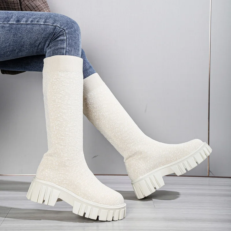 Women's Ankle Boots Knit Socks Thick Sole Ladies Overfoot Ladies Casual Comfortable Fashion 2023 Chelsea Boots Platform Boots