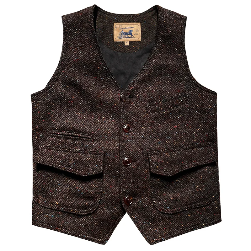 

Casual High Quality Mens Business Woolen Vest Vintage Hunting Sleeveless Jackets Safari Waistcoat