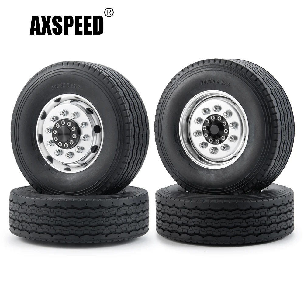 

AXSPEED Beadlock Metal Alloy Front Wheel Rims w/ 28mm Width Rubber Tires Set for Tamiya 1/14 RC Trailer Tractor Truck Model Part