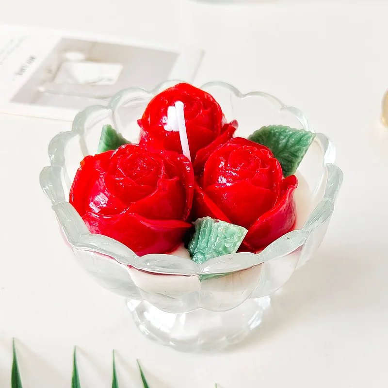 

Red rose glass bowl for candles creative tanabata gifts to girlfriend home fragrant candle in glass interior valentine day gifts