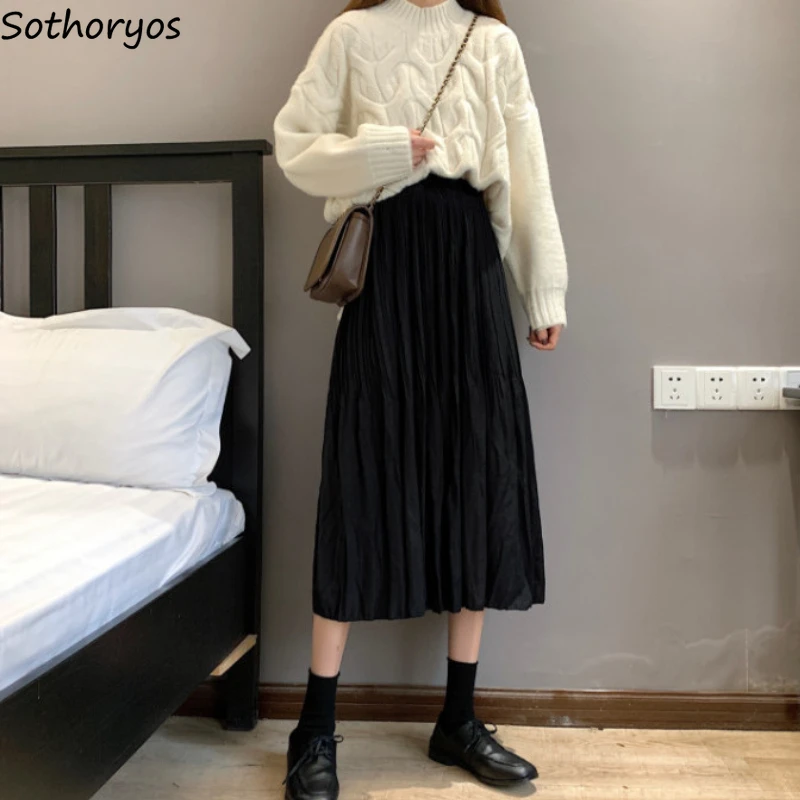 

Skirts Women Folds Fashion New High Waist Design Solid Ulzzang Colleges All-match Elegant Daily Retro Summer A-Line Casual Cozy