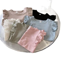 korean kids baby girls fly sleeve ribbed t shirt child summer clothes solid color casual cotton all match pullover tees tops 1 7