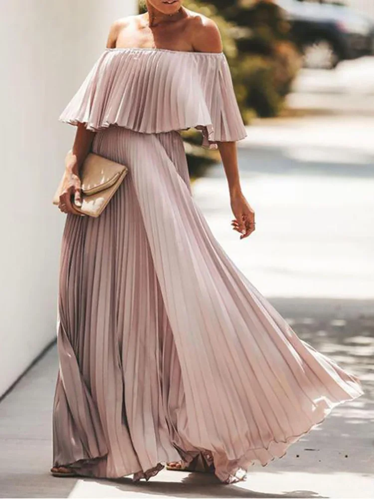 

Sexy Strapless Pleated Dinner Party Dress Women Elegant Off Shoulder Ruffles Patchwork Long Robe Femme African Maxi Red Vestido