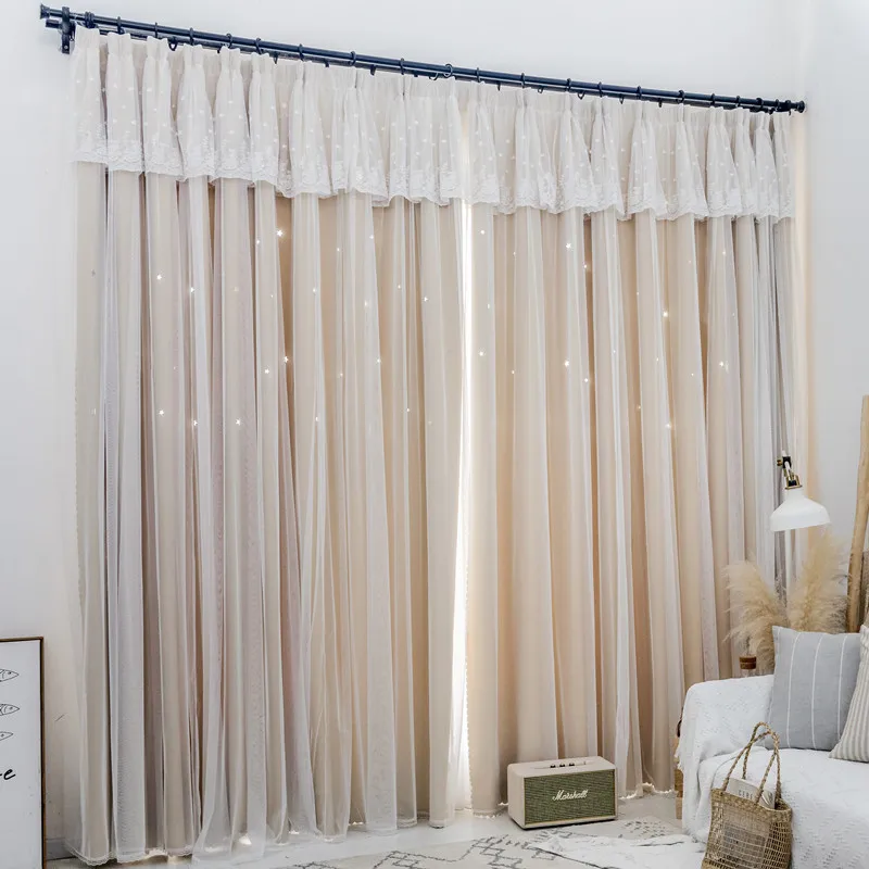 

Blinds Modern European Window Blackout + Tulle Curtains Living Room Bedroom Multi Color Lace Window Treatments Shading Panel A65
