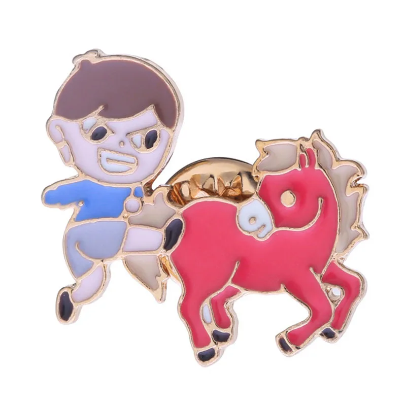 

Glamour Alloy Dripping Oil Cartoon Red Horse Girl Icons Backpack Clothing Horse Girl Brooch Button Animal Pin for Friend
