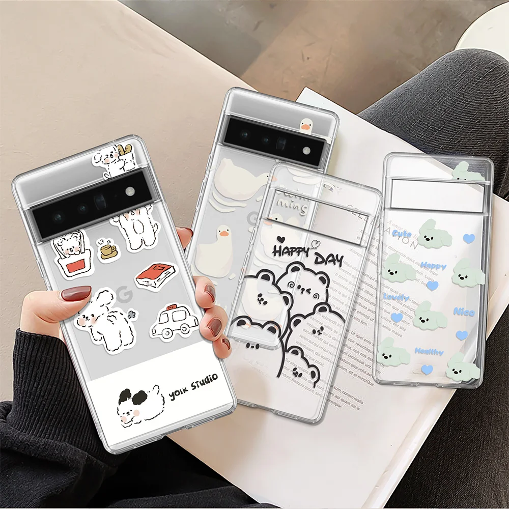 

Cartoon Cute Dog Case for Google Pixel 7Pro 7 6a 6 6Pro 5 5a 5G 4XL 4 3XL 3 3a 3aXL 4a Luxury Transparent Soft TPU Cover Capinha