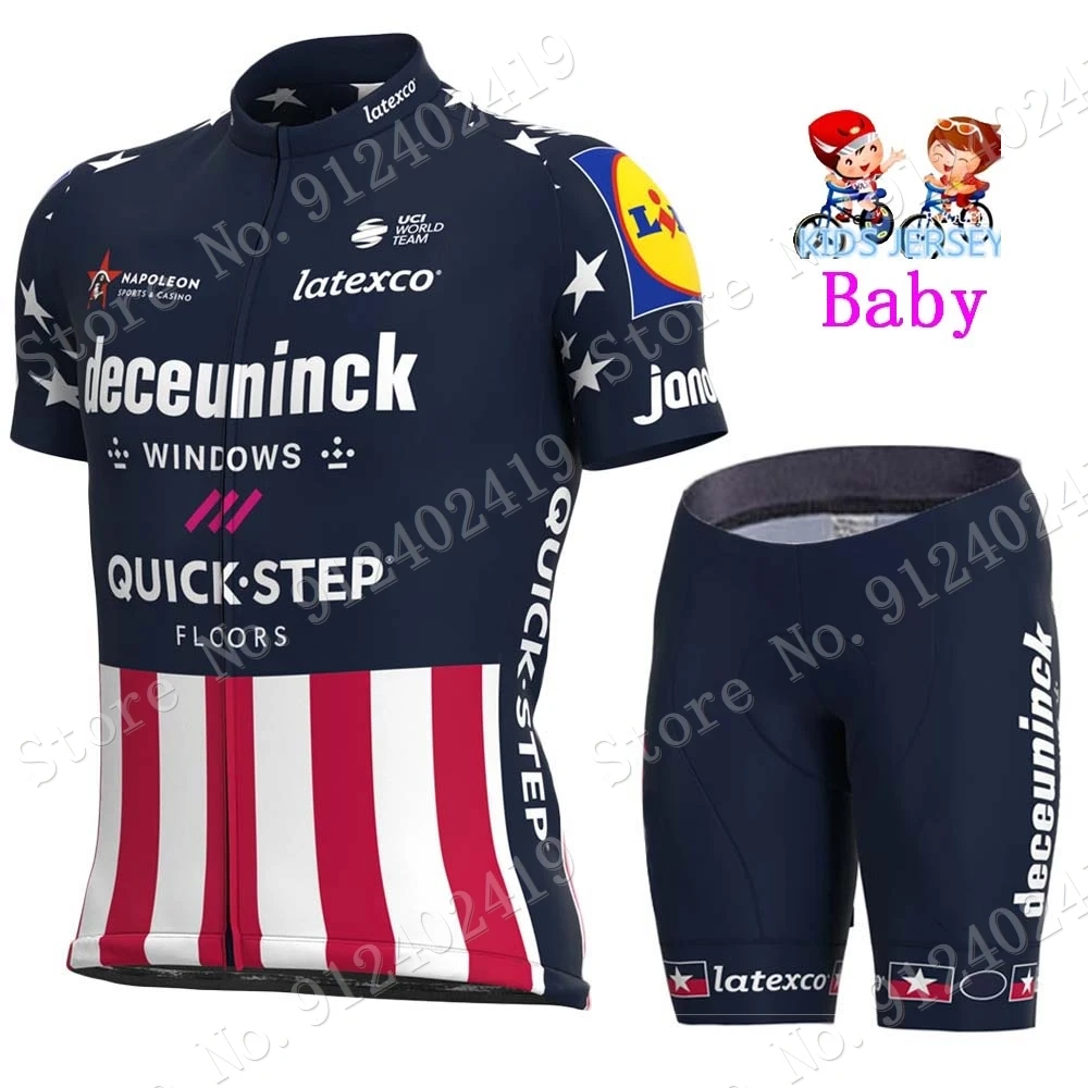 

Новинка, Детский комплект из Джерси Quick Step USA 2021 для езды на велосипеде, одежда для мальчиков и девочек, детский костюм для езды на шоссейном в...