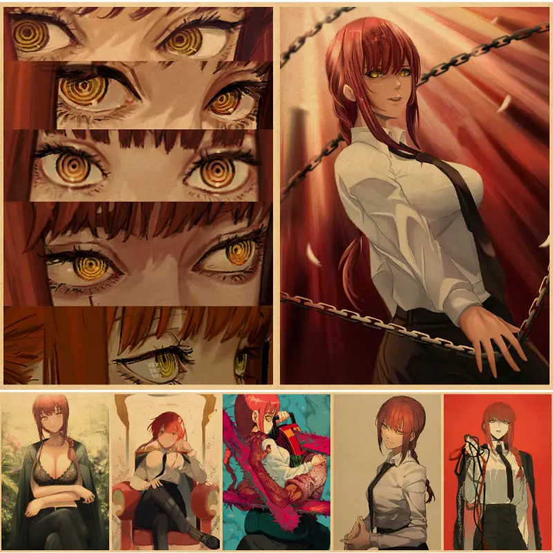 

Hot Chainsaw Man Japanese Anime Poster Pochita Cartoon Vintage Kraft Paper Wall Stickers Makima RoomHome Decor Manga Posters