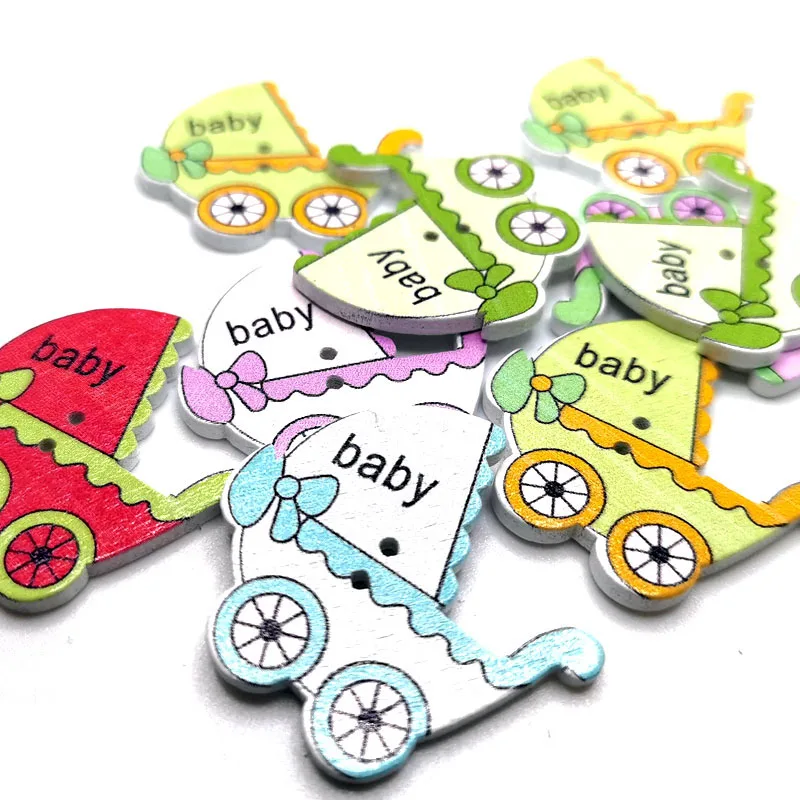 

30 шт./лот деревянные пуговицы в виде детской коляски, сделай сам, швейная пуговица с 2 отверстиями для детской одежды, скрапбукинг, ремесло, Н...