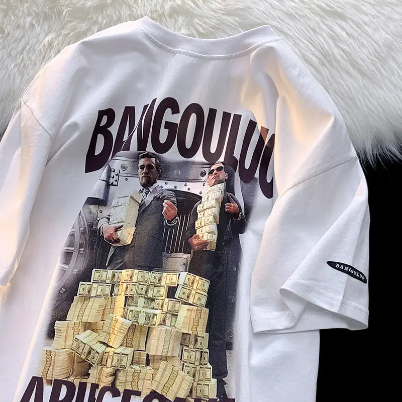 

Футболка уличная американская в стиле ретро для мужчин и женщин, свободная облегающая повседневная с принтом и графическим принтом, топ с коротким рукавом в стиле хип-хоп, y2k, на лето