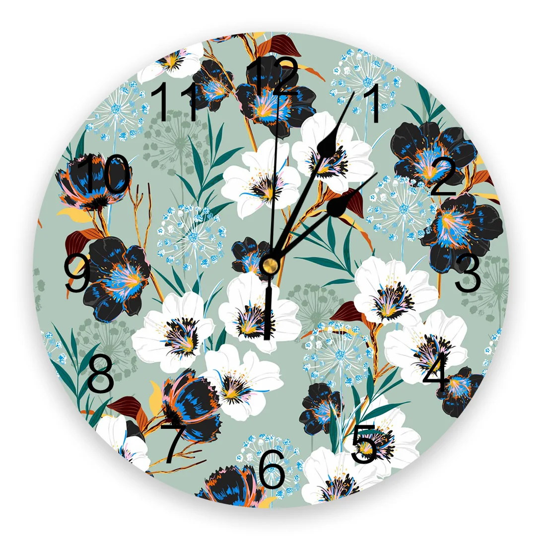 

Настенные часы с цветочным рисунком, бесшумные украшения для дома, кафе, офиса, кухни, большие настенные часы с рисунком одуванчика и зеленых листьев