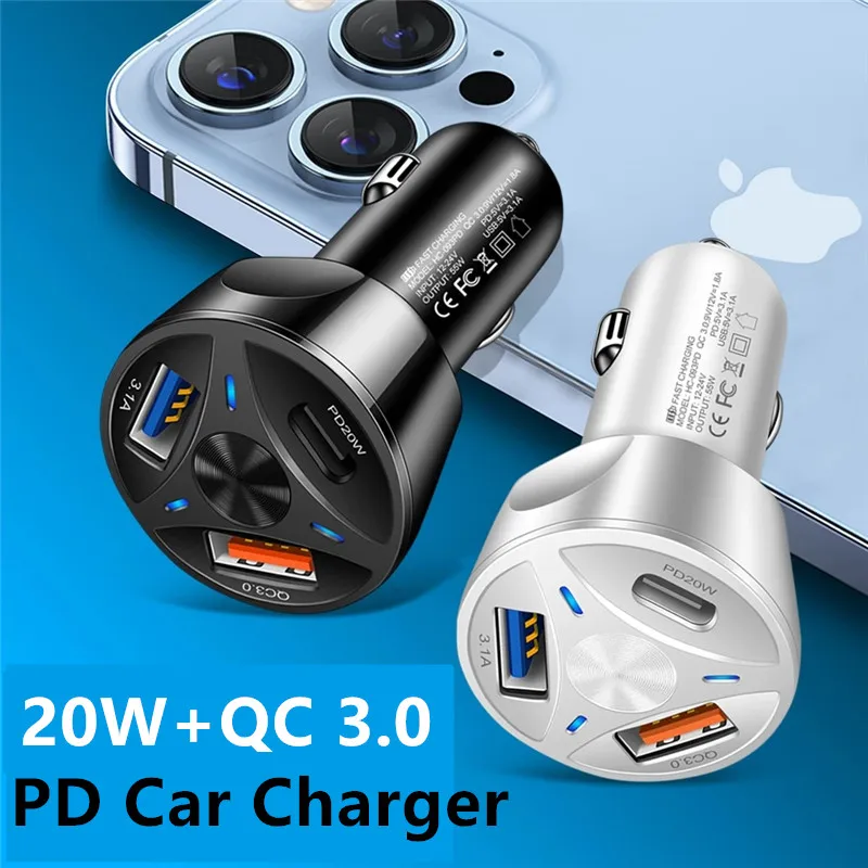 Автомобильное зарядное устройство PD 20 Вт 3 порта USB 7A быстрая зарядка