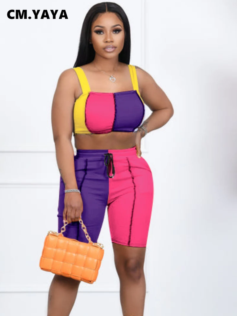 

Женский спортивный костюм CM.YAYA, топ на тонких бретелях и шорты, для занятий йогой