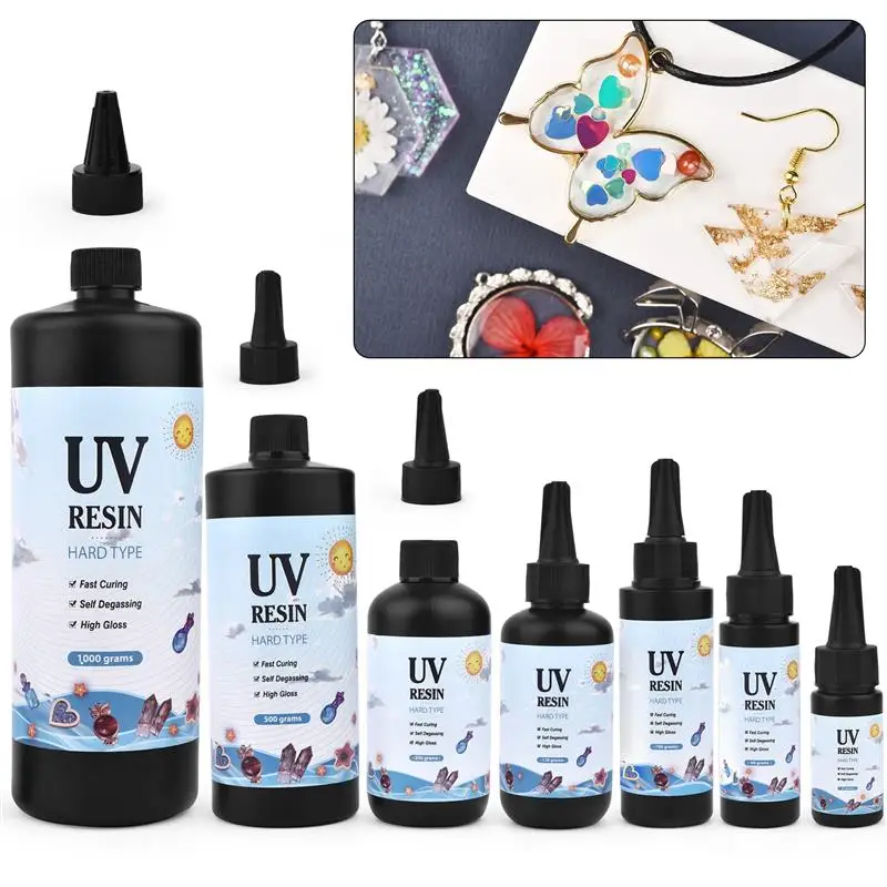 

Hard UV Resin Glue Crystal Clear Ultraviolet Fast Curing Epoxy Resin Solar Cure Sunlight Activated for DIY Jewelry Making Tools