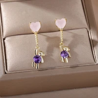 cute zircon blue mouse pendant heart earrings for women grils crystal animal rabbit elephant star dangle earrings jewelry