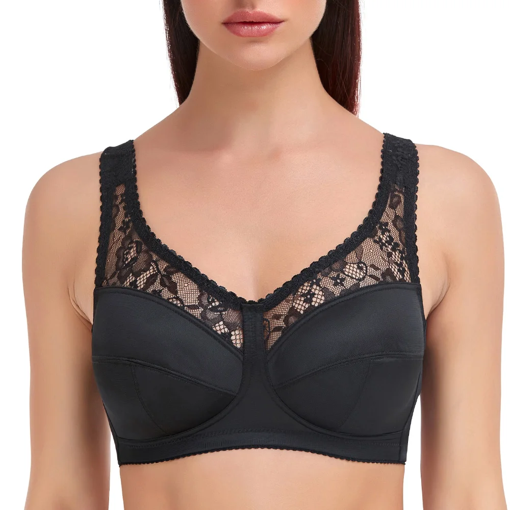Women's Full Coverage Lace Bralette Comfort Unlined Jacquard Wireless Bras Plus Size Bra For Women B C D E F G H I Cup