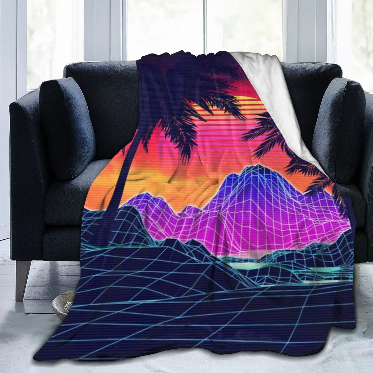 80s Vaprwave Rocks And Palm Trees Design An Ultra-Soft Micro Fleece Blanket