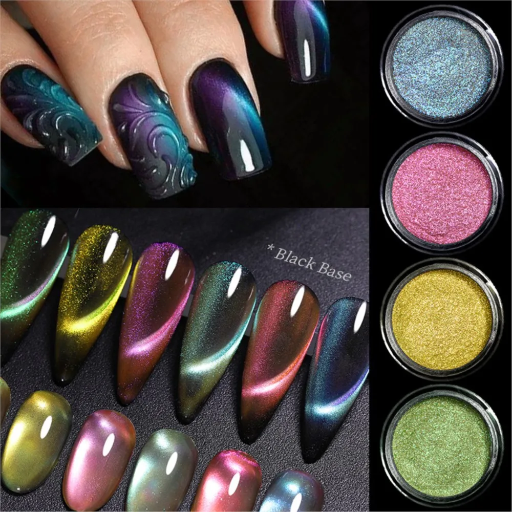 

1Jar Cat Magnet Nail Art Glitter Powder 0.5g Shinning Chameleon Chrome Pigment Dust Holographic Effect UV Gel Polish Nail Powder