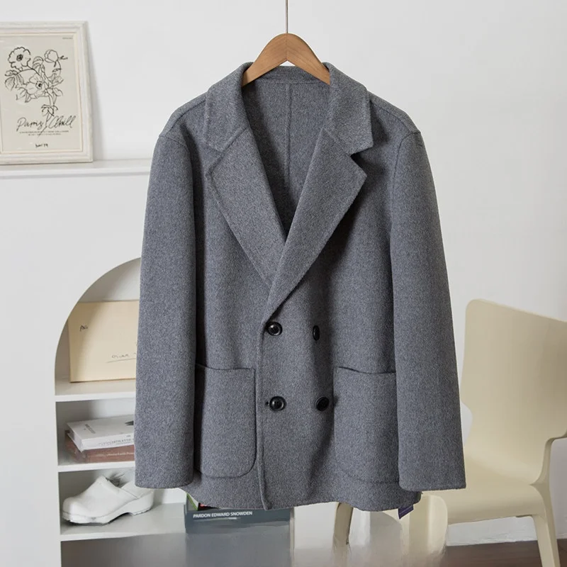 50% овечьей шерсти! Атмосферное двубортное шерстяное пальто с однотонными