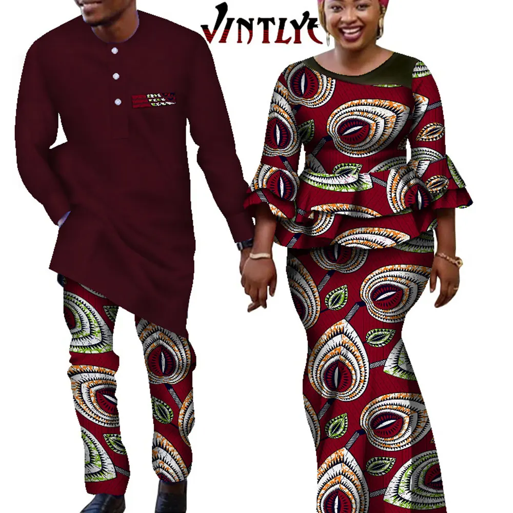 الملابس الأفريقية للأزواج أنقرة طباعة تنورة الأفريقية وأعلى مجموعة و Dashiki الرجال الدعاوى الأفريقية طباعة الملابس لعشاق WYQ697