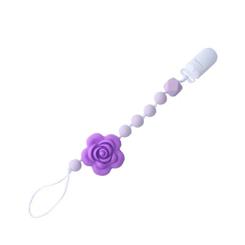 

Rose Silicone Beads Baby Pacifier Holder Nipple Holder Chain Flower Pacifier Clips Newborn Infant Dummy Feeding Leash Strap