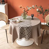 Small Round Tablecloth Cotton Linen Square Tablecloth Tassel Home Decoration Waterproof and Oil-proof Thickened Table Cloth Pad