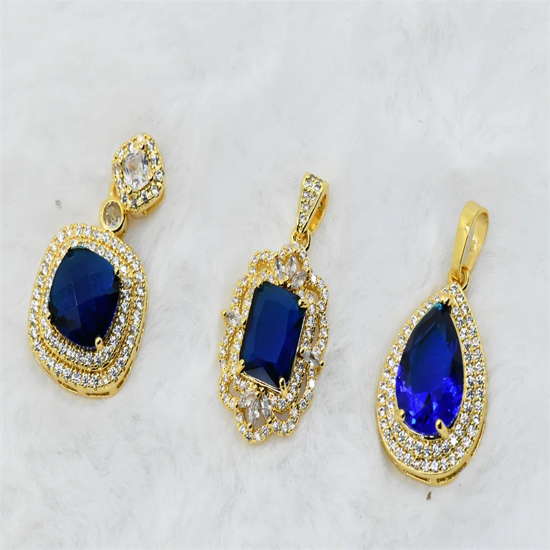 

Sapphire blue Pendant with rhinestones arounded Earring pendants Jewelry Making necklace DIY gold base super glitter