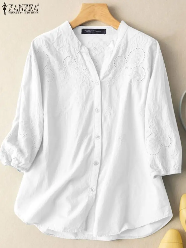 

ZANZEA Summer Casual Street Shirt Fashion OL Tops Bohemian Holiday Blusas Woman Short Sleeve V-Neck Lace Patchwork Blouse 2023