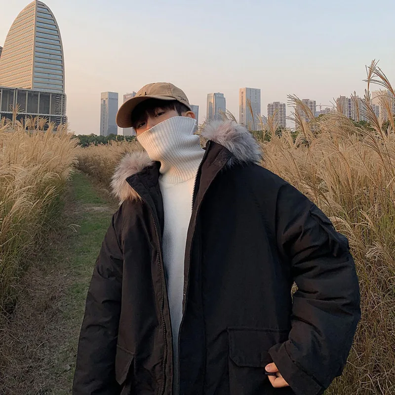 Winter Jacket Men Warm Fashion 3 Colors Casual Fur Collar Hooded Thick Jacket Men Streetwear Loose Short Coat Mens Parker M-2XL