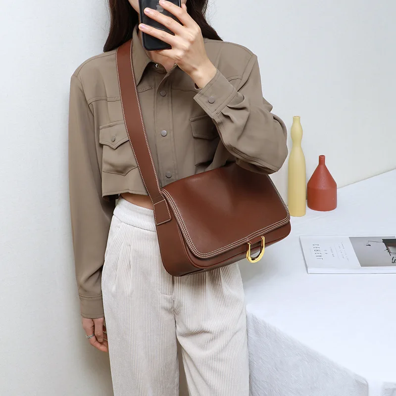 Soft Cowhide Leather Women's Bag Cross Body Bag Luxury Large Capacity Versatile One Shoulder Underarm Bag Lady Casual Satchels