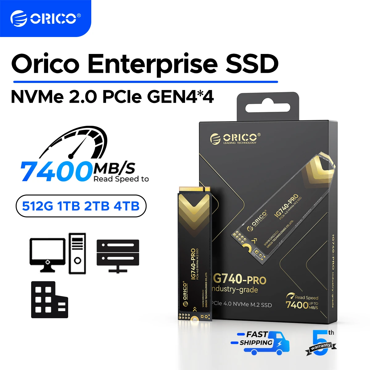 Фото Внутренний твердотельный накопитель ORICO NVMe 2.0 PCIe Gen4 M.2 2280 7450 МБ/с для высококачественных вычислительных работ, рабочих станций, PlayStation 5 №1
